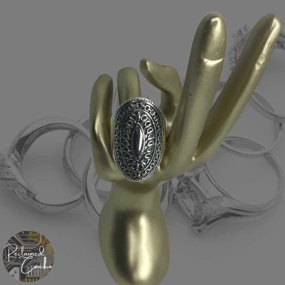 Long Boho Silver Ring - Size 9.5